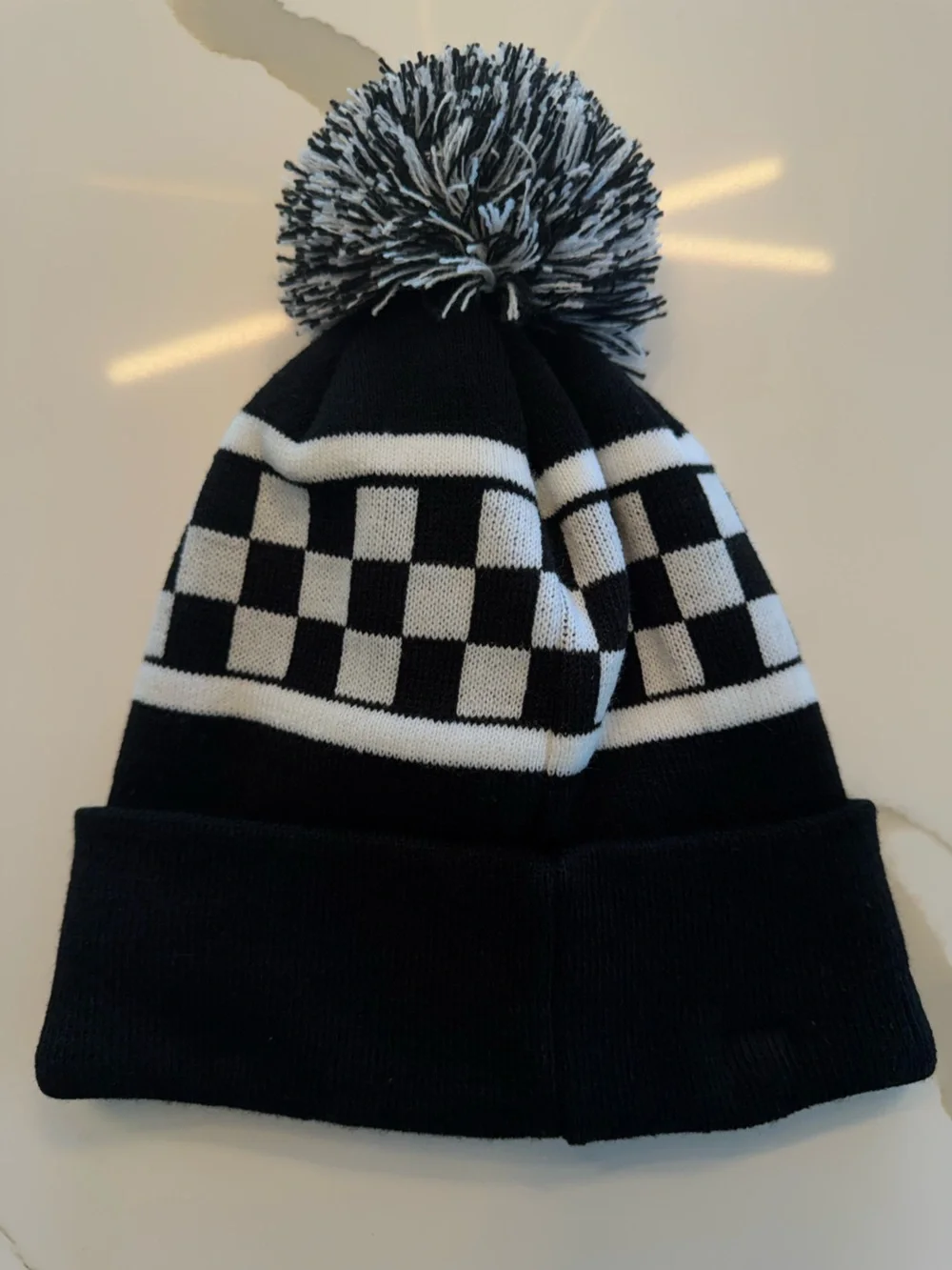 The Sunny Nest Black Checkered Pom Pom Beanie Youth NWOT